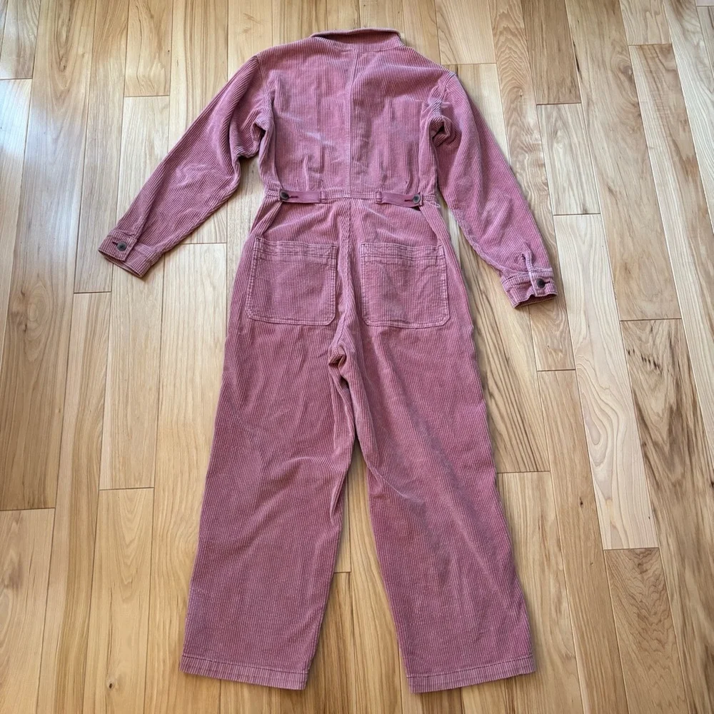 Free People Outpost Corduroy Muted Pink Button Front Long Sleeve Jumpsuit